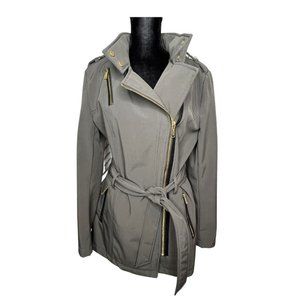 Michael Kors Olive Green Belted Zip Up Coat Jacket with Attached Hood (Womens M)